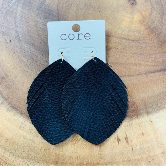 Leather Drop Earrings Black Metallic and Leopard - Picture 3 of 4